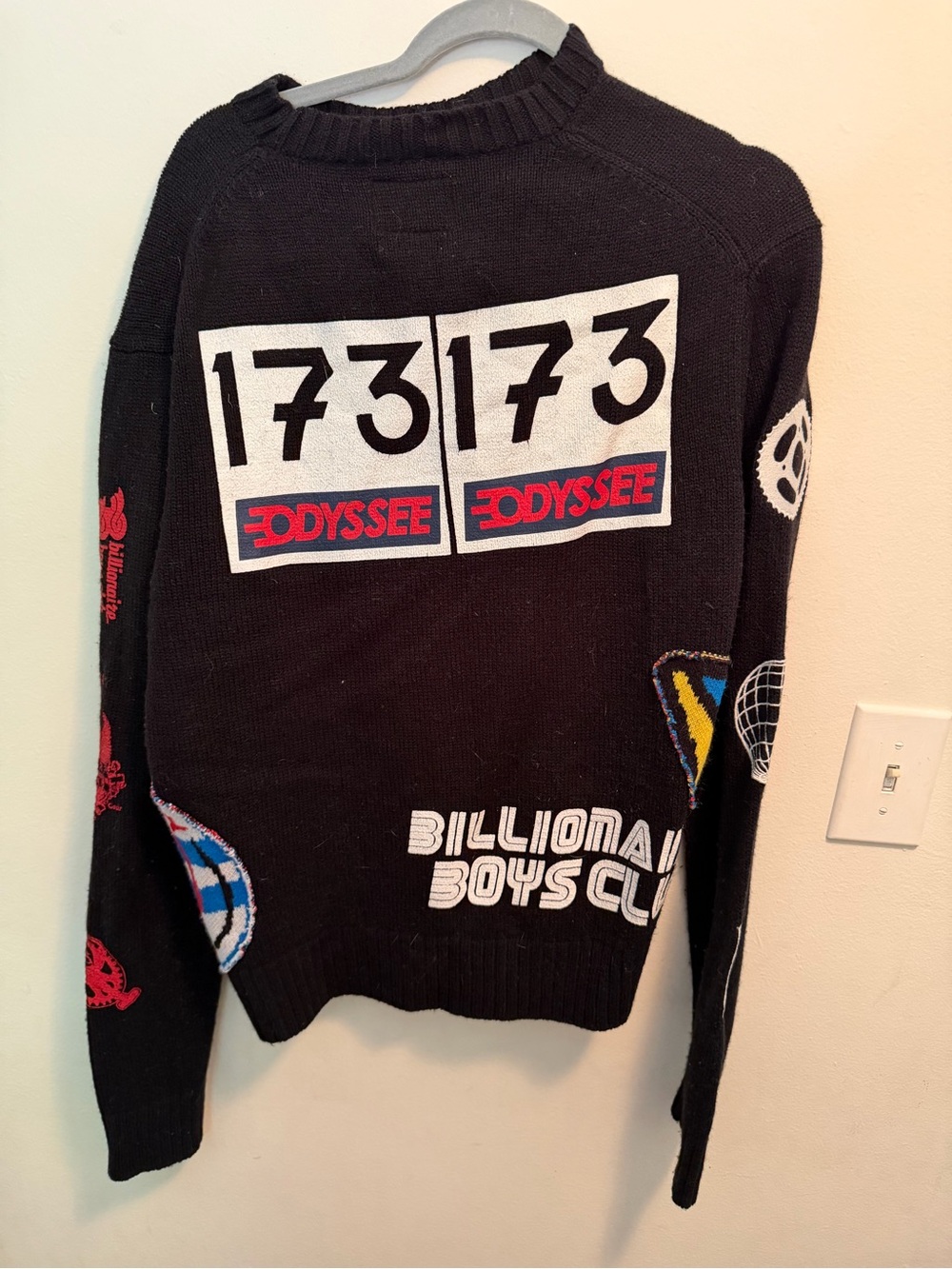 Billionaire Boys Club Black Crewneck Sweater with White and Red Graphics
